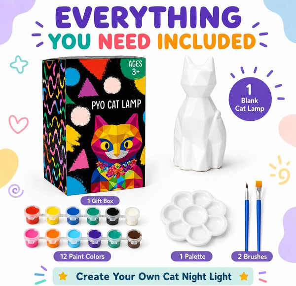 Goodyking Paint Your Own Cat Lamp Kit, DIY Cat Crafts Night Light, Painting Kit Arts & Crafts for Kids Ages 8-12, Art Supplies Birthday Easter