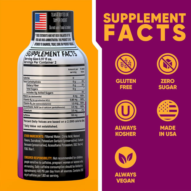 Grade a Quality Daily Energy Shot Ã¢ÂÂ Grape Ã¢ÂÂ 2 Servings Ã¢ÂÂ 260Mg Ca