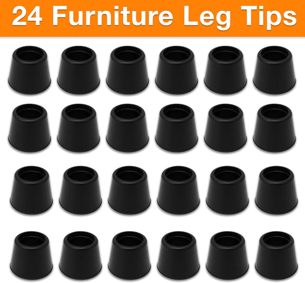 Shepherd Hardware 8761E Leg Tips 7/8-Inch inside Diameter Rubber Chair Leg Caps, 24 Pack, Black