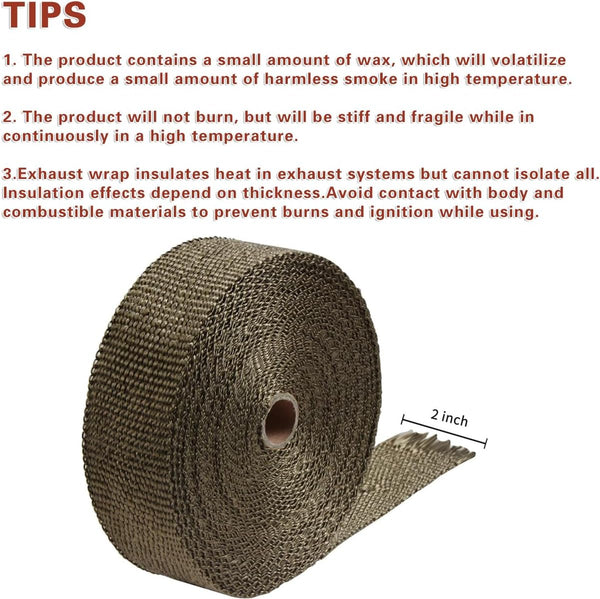 LEDAUT 2" x 50' Titanium Exhaust Heat Wrap Roll for Motorcycle Fiberglass Heat Shield Tape with Stainless Ties 2 inches X 50 feet roll