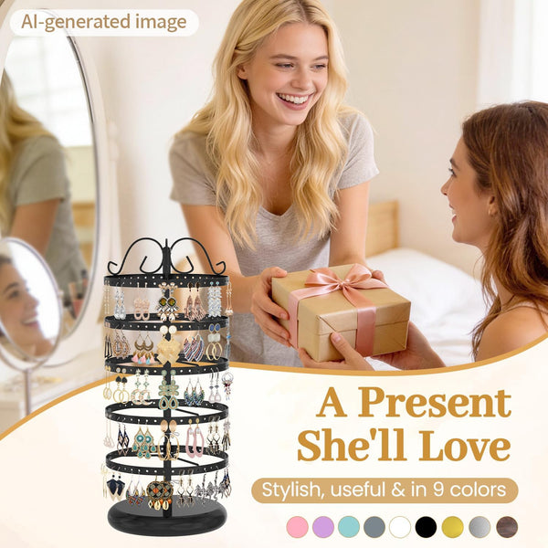 MODOWEY Rotating Earring Holder Organizer Stand, 5 Tier Metal Tree Display for Women Vendors, 220 Holes Adjustable Jewelry rack for Stud Hoop