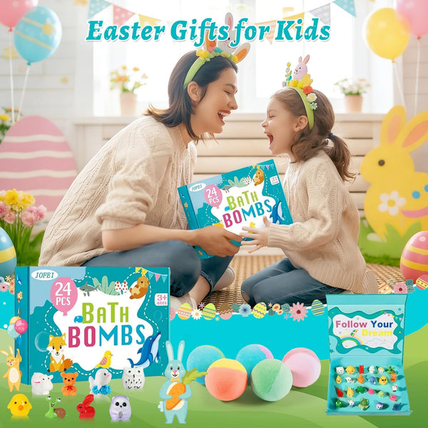 Bath Bombs for Kids with Surprise Inside, 24 Pack Kids Bath Bombs Gift Set, Natural Organic Kid Bubble Bath Fizzy for Girls Boys with Bath Toys Inside