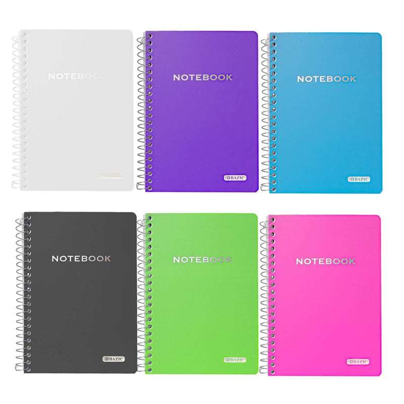BAZIC PRODUCTS College-Ruled Personal Assignment Notebook, 5x7, 6 Titles | poly personal/assignment spiral notebook; 100 college-ruled sheets;
