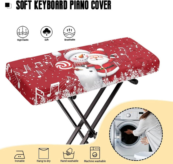 Cute Snowman Santa Piano Keyboard Dust Cover Piano Music Keyboard Dirt Proof Cover Durable Electronic Keyboard Cover Anti-Scratch Piano