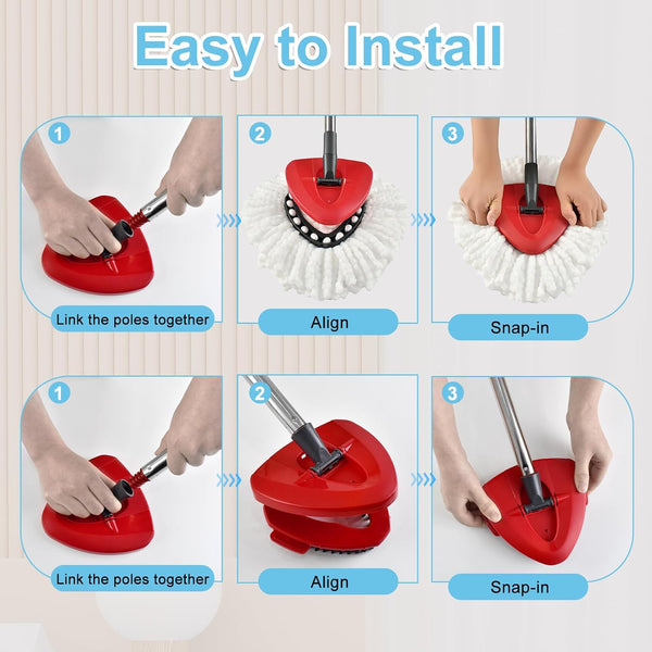 Spin Mop Head, Mop Replacement Handle,Brush,Base Compatible with O Cedar 1 Tank,2 Microfiber Mop Refills,1 Triangle Base,1 Brush and 30-58" Mop