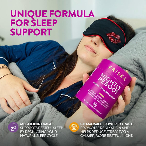 Friska Nightly Reboot - Nighttime Digestive Enzymes, Probiotic for Gut Balance & Bloating Support, with Melatonin & Chamomile to Promote