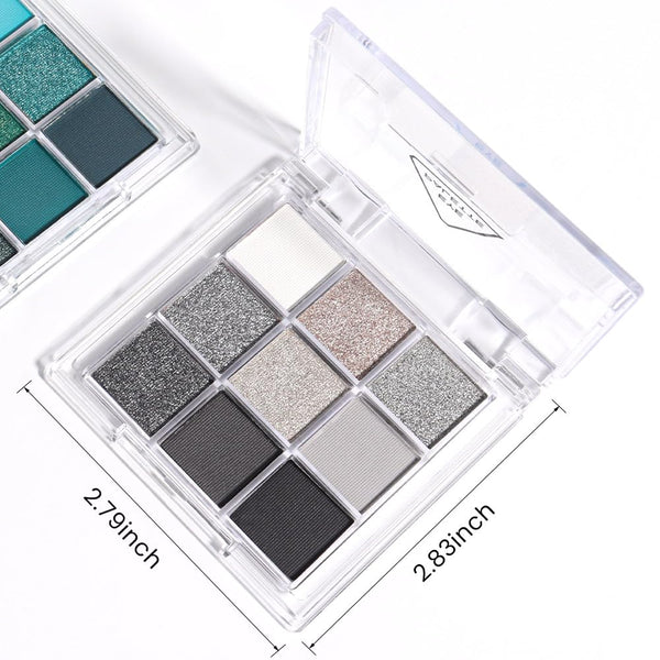 Evpct 9 Colors Black Smokey Grey Gray Silver Glitter Shimmer Eye Shadow Makeup Palette Pigmented Black Matte Metallic Eyeshadow Makeup Palette