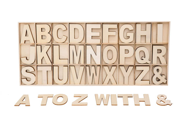 FROSTDONKEY 162 Pieces 2 Inch Unfinished Wooden Craft Letters with Storage Tray, 2 in Small Wooden Alphabet Letters for 