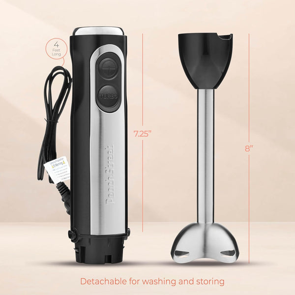 Powerful Immersion Blender, Electric Hand Blender 500 Watt with Turbo Mode, Detachable Base. Handheld Kitchen Gadget Blender Stick for Soup,