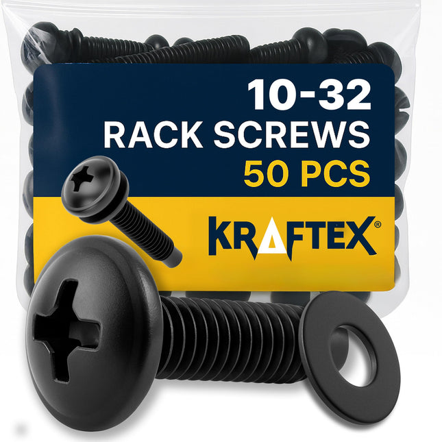 10-32 Rack Screws 50-Pack - Versatile Server Rack Accessories for Network Cabinets, Audio Mounts, Studs and Recording Studio Includes Nylon