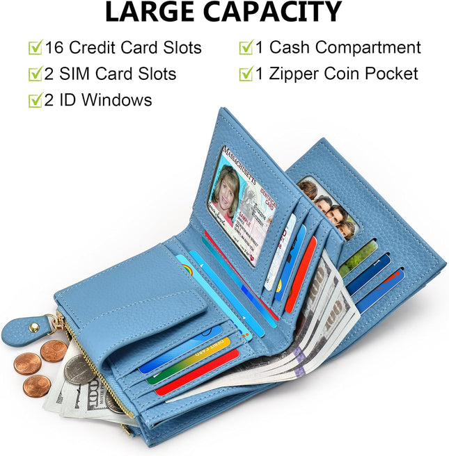 Oscaurt Small Wallet Women RFID Blocking Bifold Compact Credit Card Holder Leath