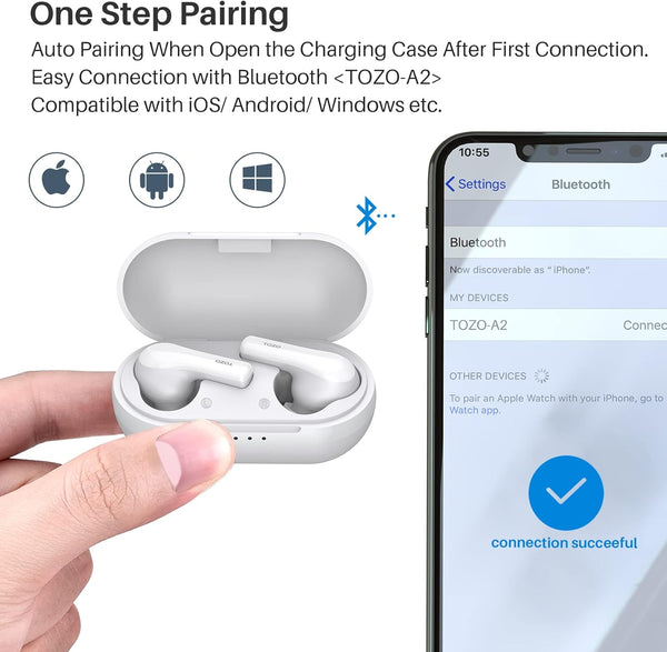 TOZO A2 Mini Wireless Earbuds Bluetooth 5.3 in Ear Light-Weight Headphones Built-In Microphone, IPX5 Waterproof, Immersive Premium Sound Long