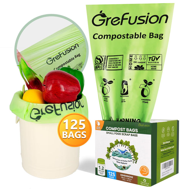 Compostable Bags for Kitchen Compost Bin, 1.2 Gallon, 125 Count, Certified by BP