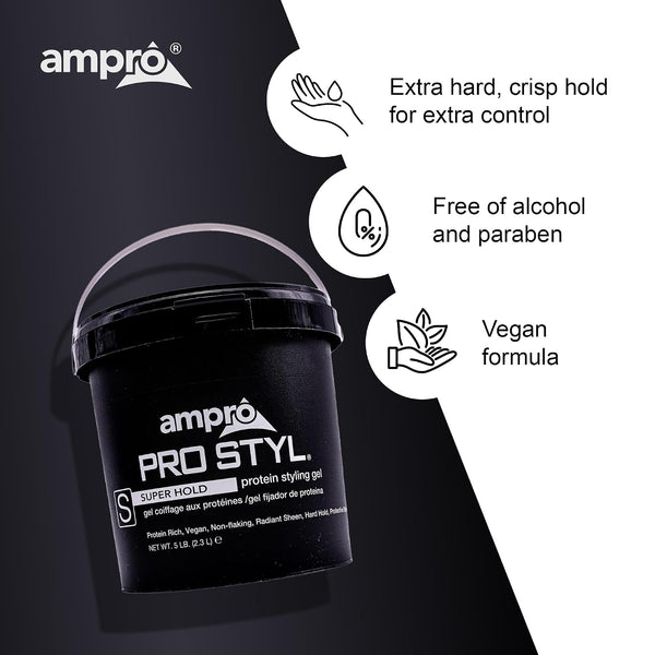 AmPro Pro Styl Styling Gel - Protects and Strengthens Your Strands - Non-Flaking, Alcohol Free, Vegan Formula - Flexible, Touchable Hold for All