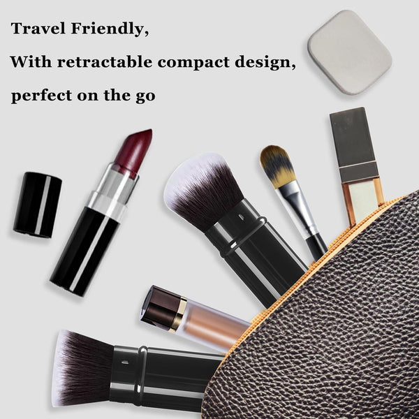 Retractable Kabuki Brush, 2 Pack Travel Foundation Face Makeup Brush Set Black