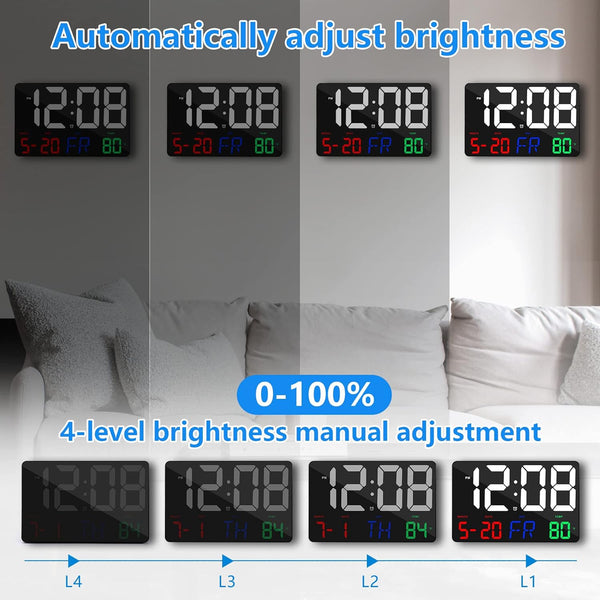 Digital Wall Clock,11.5" LED Digital Alarm Clock Large Display,With Remote Control,Adjustable Brightness, Calendar, Temperature, Snooze, 12/24 H,