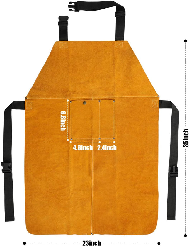 Leather Welding Apron, Flame & Spark Resistant Bib, Safety Smock, Protective Clo