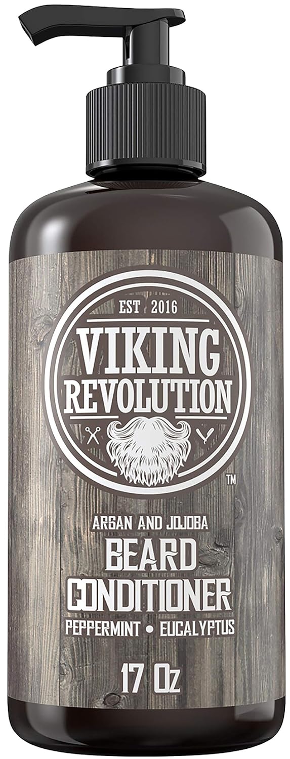 Viking Revolution Beard Conditioner W/Argan & Jojoba Oils - Softens & Strengthens - Natural Peppermint and Eucalyptus Scent- Beard Conditioner