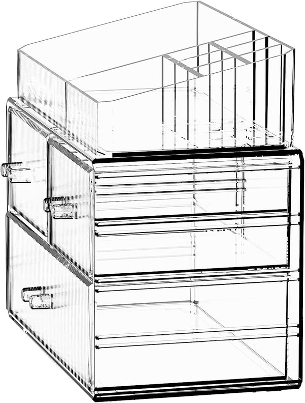 ZHIAI Stackable Cosmetic Organizer, Acrylic Cosmetic Organizer for Dresser, Vanity, Kitchen Cabinet, Bathroom, Under Sink, Home Organization and