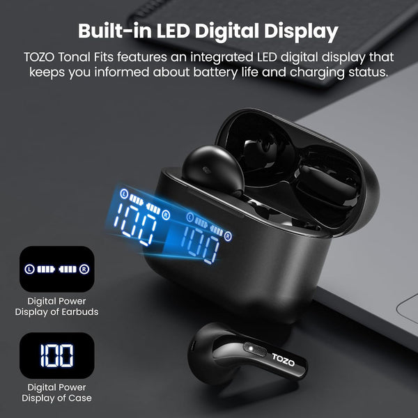 TOZO T21 Wireless Earbuds Bluetooth 5.3 in Ear Headphones Dual Mic Call Noise Cancelling IPX8 Waterproof 44H Playback Stereo Sound with LED