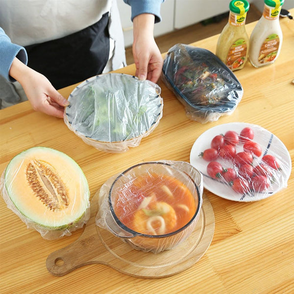 200Pcs Fresh Keeping Bags, Elastic Plastic Sealing Bags Food Cover with Elastic Edge, Reusable Stretch Adjustable Bowl Lids, Universal Kitchen
