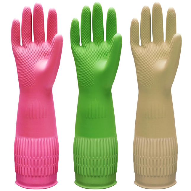 Bamllum 3 Pairs of Rubber Dishwashing Gloves for Kitchen and Household Cleaning 