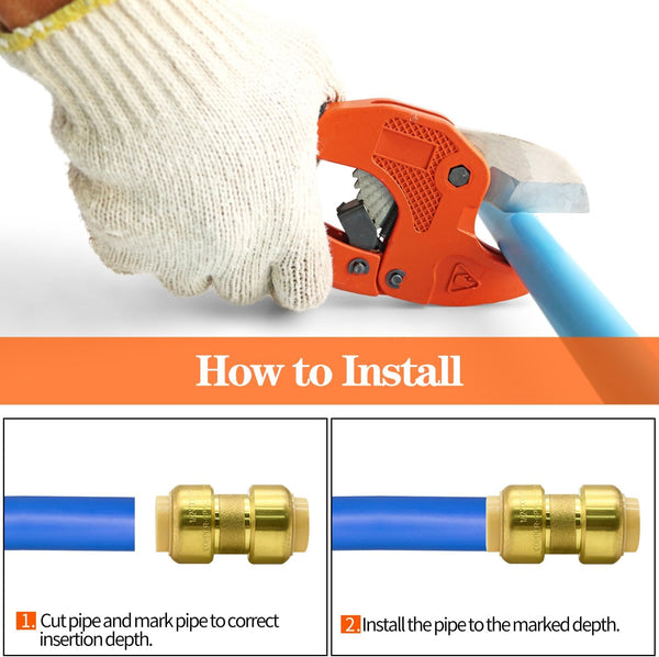 12 Pack 1/2” Pushfit Straight Coupling Fittings with Disconnect Clip | for Copper, PEX, CPVC Pipe 12pcs 1/2" Straight