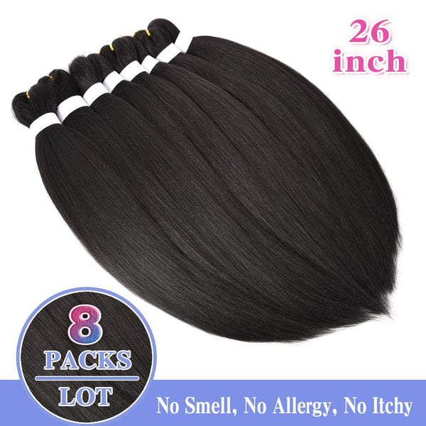 8 Pack Braiding Hair Pre Stretched - 26" 100G/Pack Premium Pre Stretched Braiding Hair Extensions, Professional Itch Free Hot Water Setting Perm