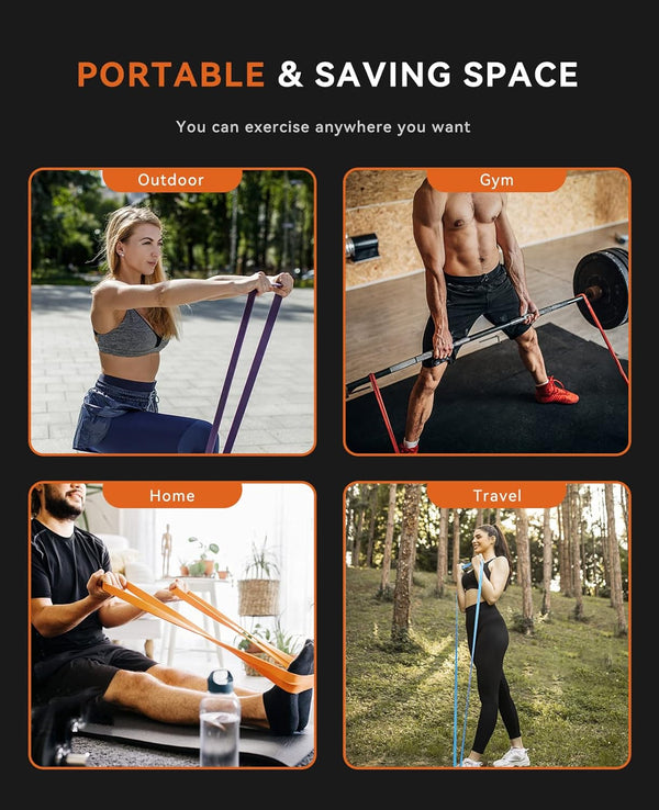 SUNPOW Pull up Assistance Bands - Set of 5 Resistance Heavy Duty Workout Exercise Stretch Fitness Bands Assist Set for Body, Instruction Guide and