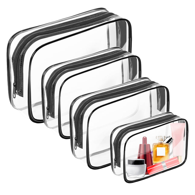 AURUZA 4 Pack Clear Toiletry Bag, Portable Travel Makeup Pouch with Zipper, TSA Approved Organizer, PVC Cosmetic for Air