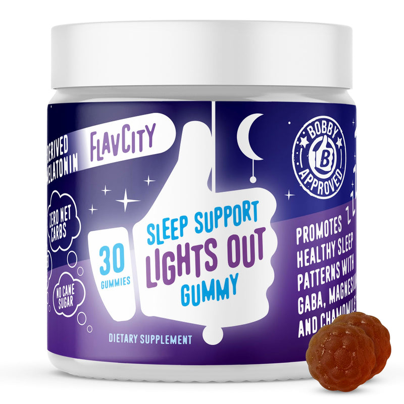 FlavCity Melatonin Sleep Gummies for Adults, Lights Out Gummy - Chewable Sleep Support Supplement with Plant-Based GABA, Magnesium & Chamomile for