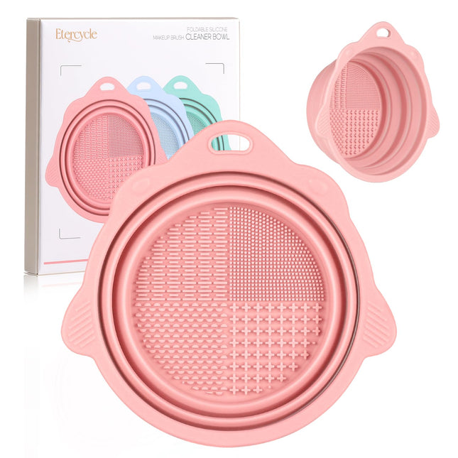 Foldable Silicone Makeup Brush Cleaner Bowl - Etercycle Portable Cleaning Tool for Brushes, Powder Puffs, and Sponges (P