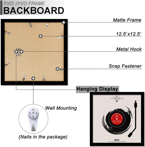 Vinyl Record Frame for the Wall Display Album Cover, Black 12.5 X 12.5 Frame for Any 12 Inch LP Record with Cover - 1 Pack/Black