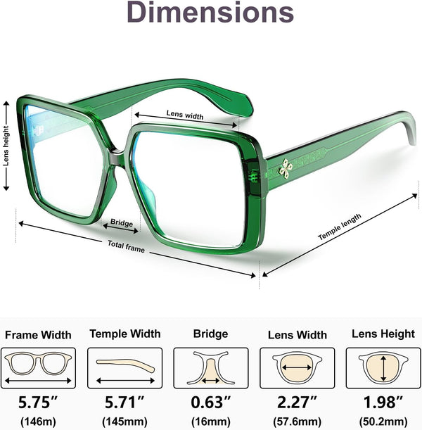 VISOONE Oversized Chunky Blue Light Blocking Glasses for women Harvard Emerald Green Large