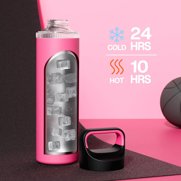24 Oz Insulated Water Bottle for Sports: 3 Lids, Leakproof, Keep Cold 24H, Car Cupholder Friendly, Stainless Steel Water Flask with Straw and