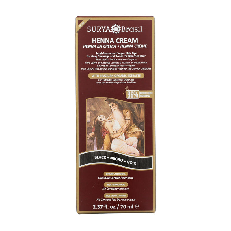 Surya Brasil Henna Cream Black - 96% Natural Ingredients, Vegan, Cruelty-Free, Eco-Friendly, Semi-Permanent Hair Color, Deep Hydration & Shine,