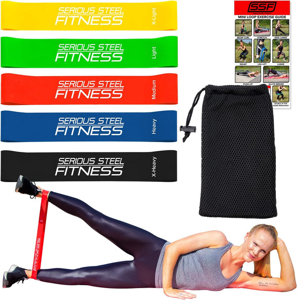 Serious Steel Fitness Mini Resistance Loop Bands | Rehab and Prehab Stretch Bands | 12" Exercise Workout Bands (Sets of 5 Pack and Sets of 10 Pack
