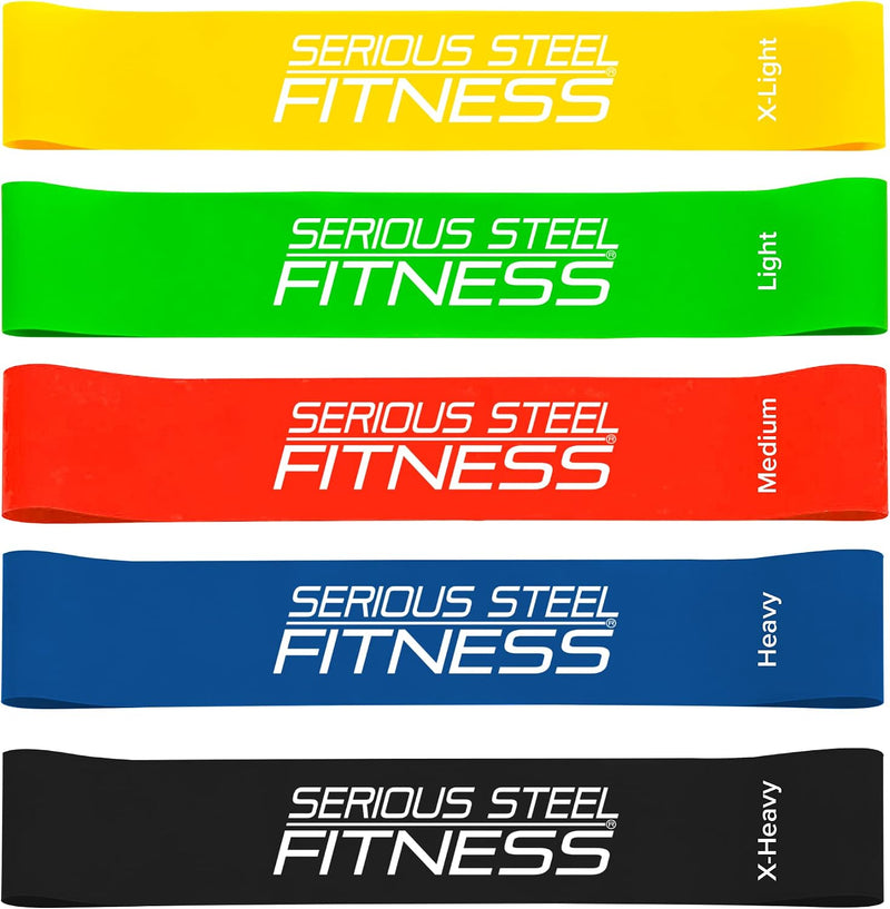Serious Steel Fitness Mini Resistance Loop Bands | Rehab and Prehab Stretch Bands | 12" Exercise Workout Bands (Sets of 5 Pack and Sets of 10 Pack