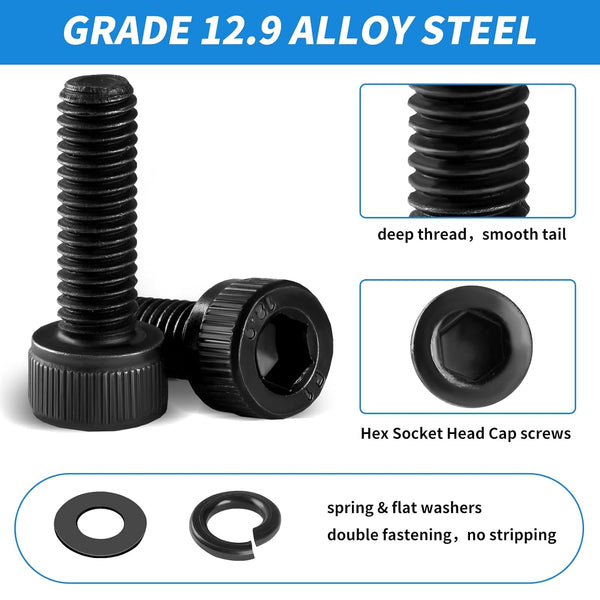 Besitu 1760pcs M2 M3 M4 M5 Metric Screw Assortment, Grade 12.9 Alloy Steel Hex Socket Head Cap Bolts and Nuts Kit, Black Zinc Plated and Anti Rust