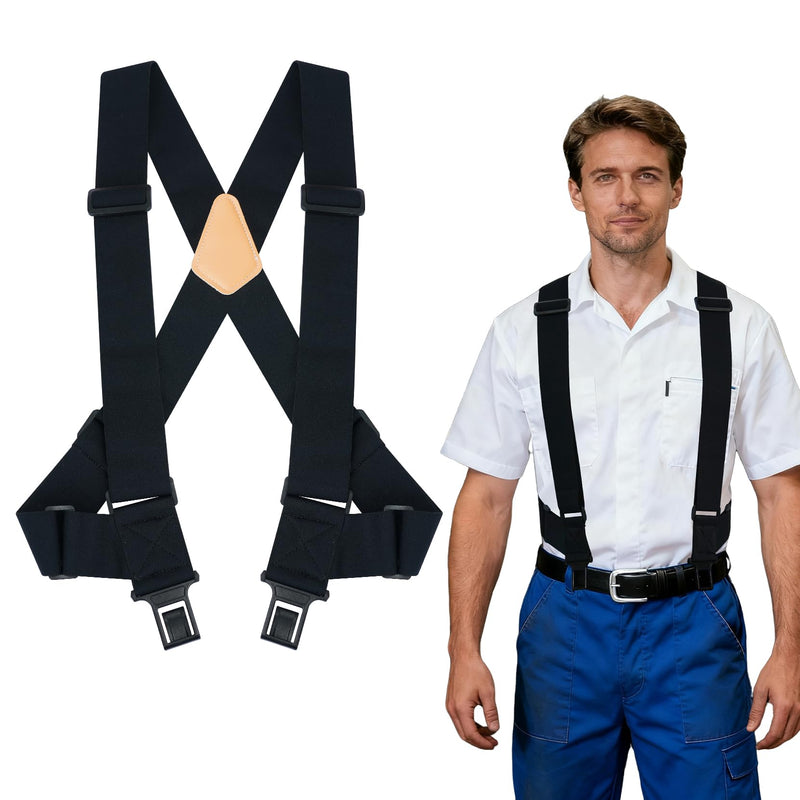 MELOTOUGH Belt Clip Suspenders For Men Heavy Duty, Outback Side Clip/Trucker Men's Suspenders with 2inch Width Elastic Black
