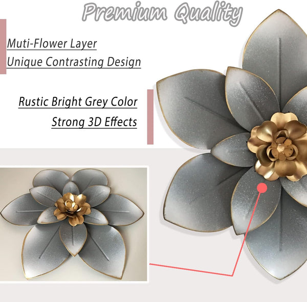Metal Flower Wall Art Decor, 10“ Rustic Modern Floral Sculpture, Distressed Iron Wall Hanging Home Decoration Accent Artworks for Indoor Kitchen