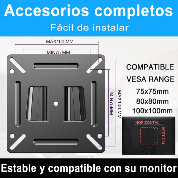 TETVIK Monitor Wall Mount Most 14-24“ TVs Computer Universal Low Profile RV TV Wall Mount VESA Up to 100x100mm Max Weight 30lbs Fits 15 19 20 22