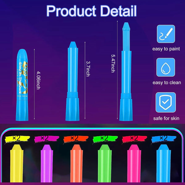 Glow in The Dark Under Blacklight Face & Body Paint Neon Body Paint Sticks | Skin Safe,Blacklight Glow Tattoo Markers,Washable Temporary Tattoo