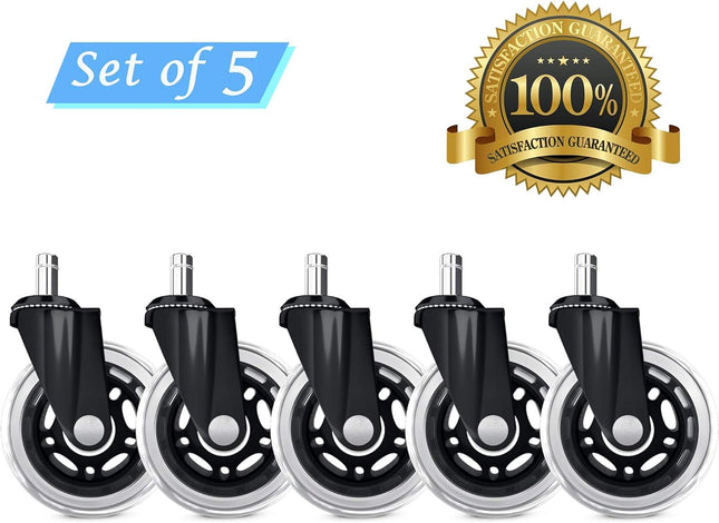 Office Chair Caster Wheels Set of 5 Heavy Duty & Safe for All Floors Including H