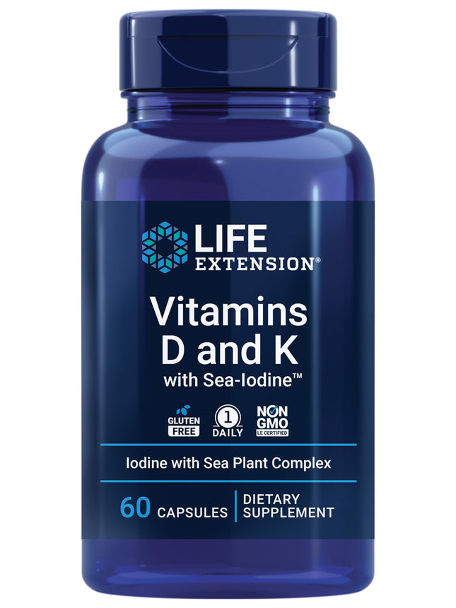 Life Extension Vitamins D and K with SeaIodine Bone Brain Thyroid Arterial Support Non GMO Once Daily Gluten Free, 60 Co