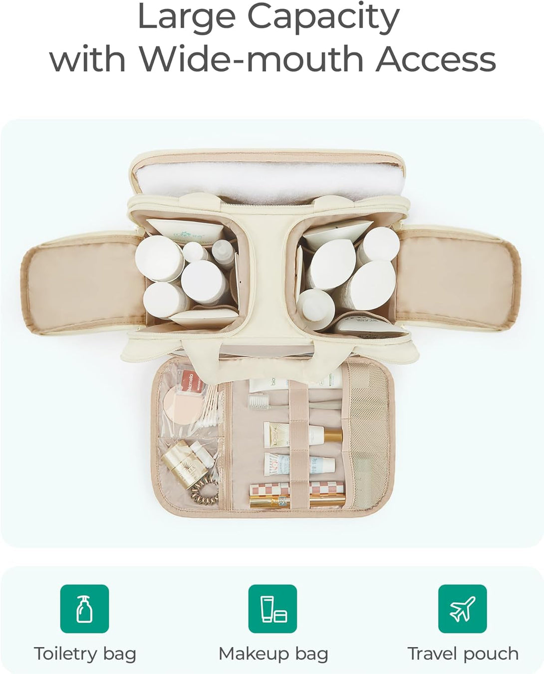 BAGSMART Travel Toiletry Bag, Puffy Large Toiletry Bag for Women, Lightweight Cosmetic Makeup Bag Organizer with Handle for Traveling, Accessories, Essentials, Toiletries (Black)