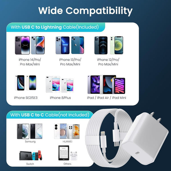 iPhone Charger Fast Charging【MFi Certified】 2Pack 20W PD USB C Wall Charger 6&10FT Cable Fasting Charging Adapter Compatible with iPhone 14Pro/13