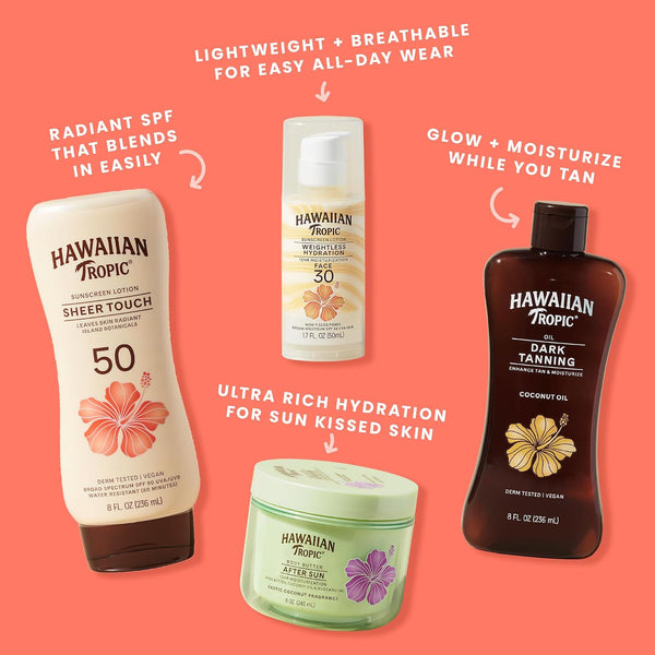 Hawaiian Tropic Sheer Touch Ultra Radiance Lotion Sunscreen SPF 50, 8 Fl Oz Twin Pack, Hawaiian Tropic Sunscreen SPF 50, Sunblock, Oxybenzone Free