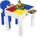 Kiddie Play Building Blocks Table for Kids 7 in 1 Activity Table Set for Toddler, with Chair & 2 Hanging Storage Boxes, Compatible with Building