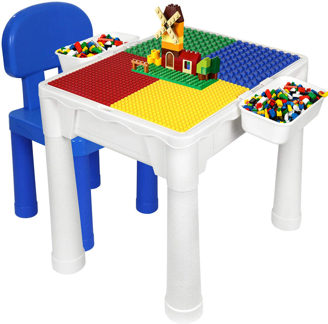 Building Blocks Table for Kids 7 in 1 Activity Table Set for Toddler, with Chair & 2 Hanging Storage Boxes, Compatible w